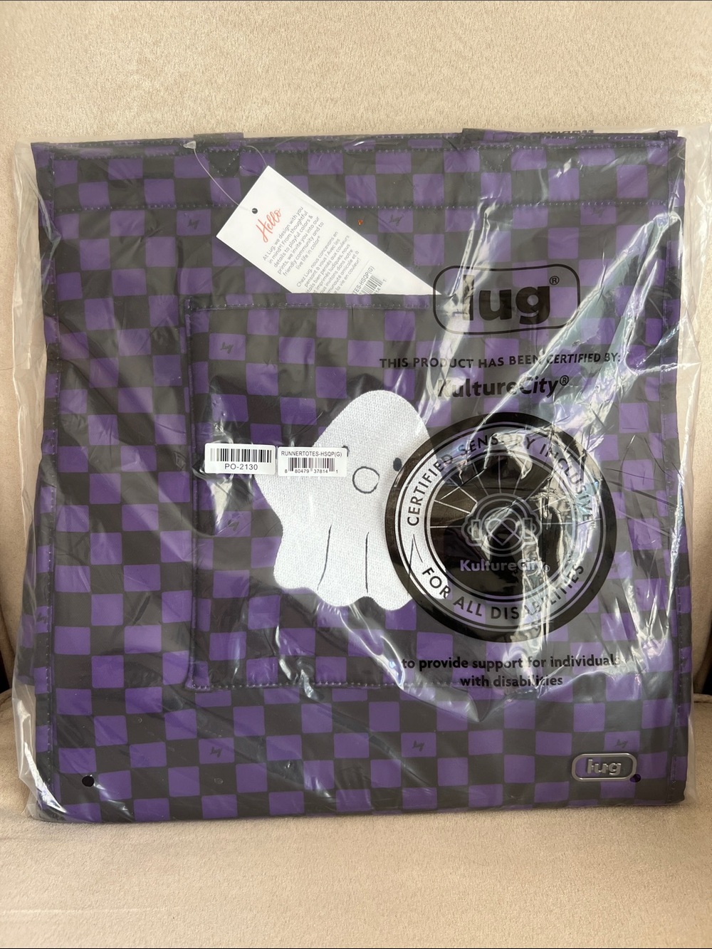 NWT Lug Halloween Runner Tote: Haunted Squares Purple: Ghost ๐ป